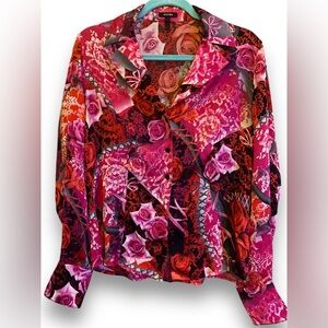 Escada long sleeve Silk ButtonUp Blouse size Small top  floral multicolo…